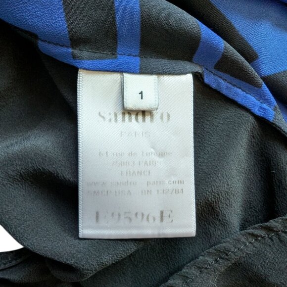 Sandro Paris Blouse Silk Sleeveless Black Blue Abstract Print Open Back Women 4 - Picture 10 of 15
